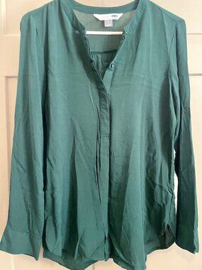 Teal partial-button blouse, medium